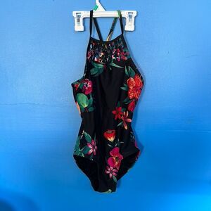 Old Navy One Piece Swimsuit Black Floral Size M | Girl's Bathing Suit Swimwear